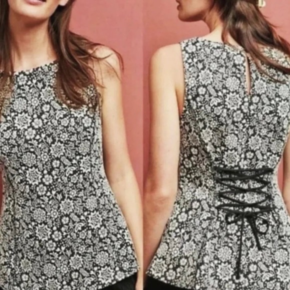Anthropologie Vanessa Virginia Jacquard Corset Back Tank Top Lace Up Size Medium - Picture 1 of 8
